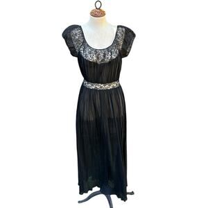 Vtg 40s 50s Barbizon Nightgown Lingerie Slip 18 Misses Black Sheer Slip Dress